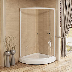 Душевой угол 90 Радомир (радиальный поддон, прозрачные шторы, профиль белый) 